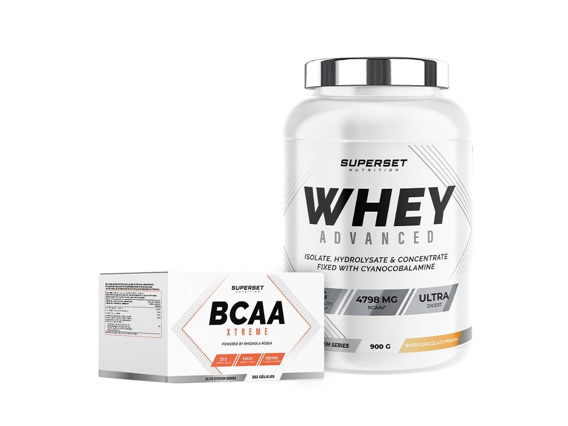 Programa de Recuperación Muscular 100 Whey Protein Advanced 900 g Choco Nut Bcaa Xtreme Superset Nutrition
