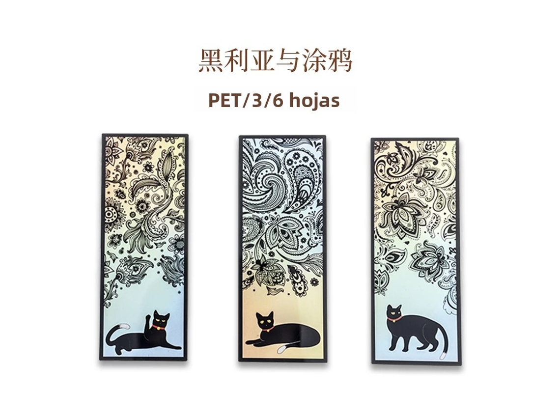 (estilo C) Juego De 6 Marcapáginas De Gato Negro, Pvc Mate, Papelería Retro