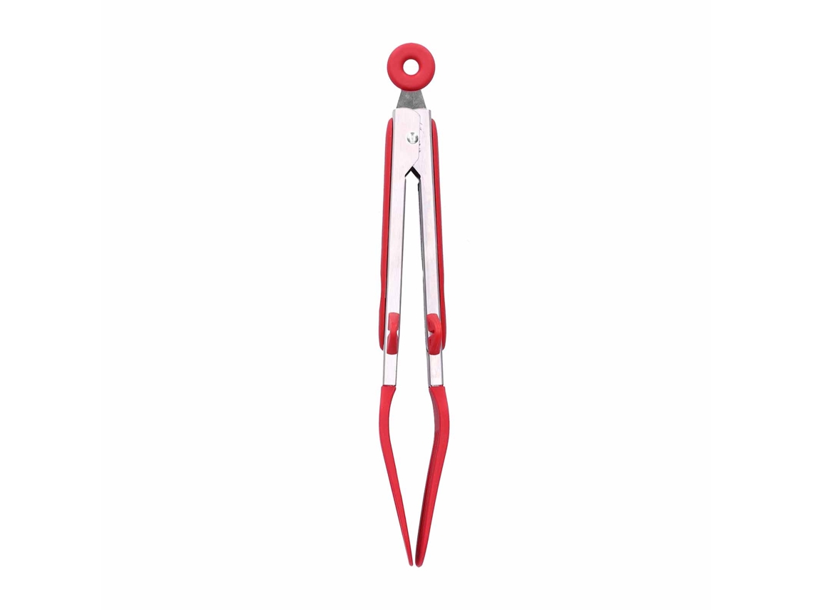 Pinzas Y Espátula De Silicona Y Acero Inoxidable Para Barbacoa, Filetes Y Cocina, 23 Cm, Color Rojo.