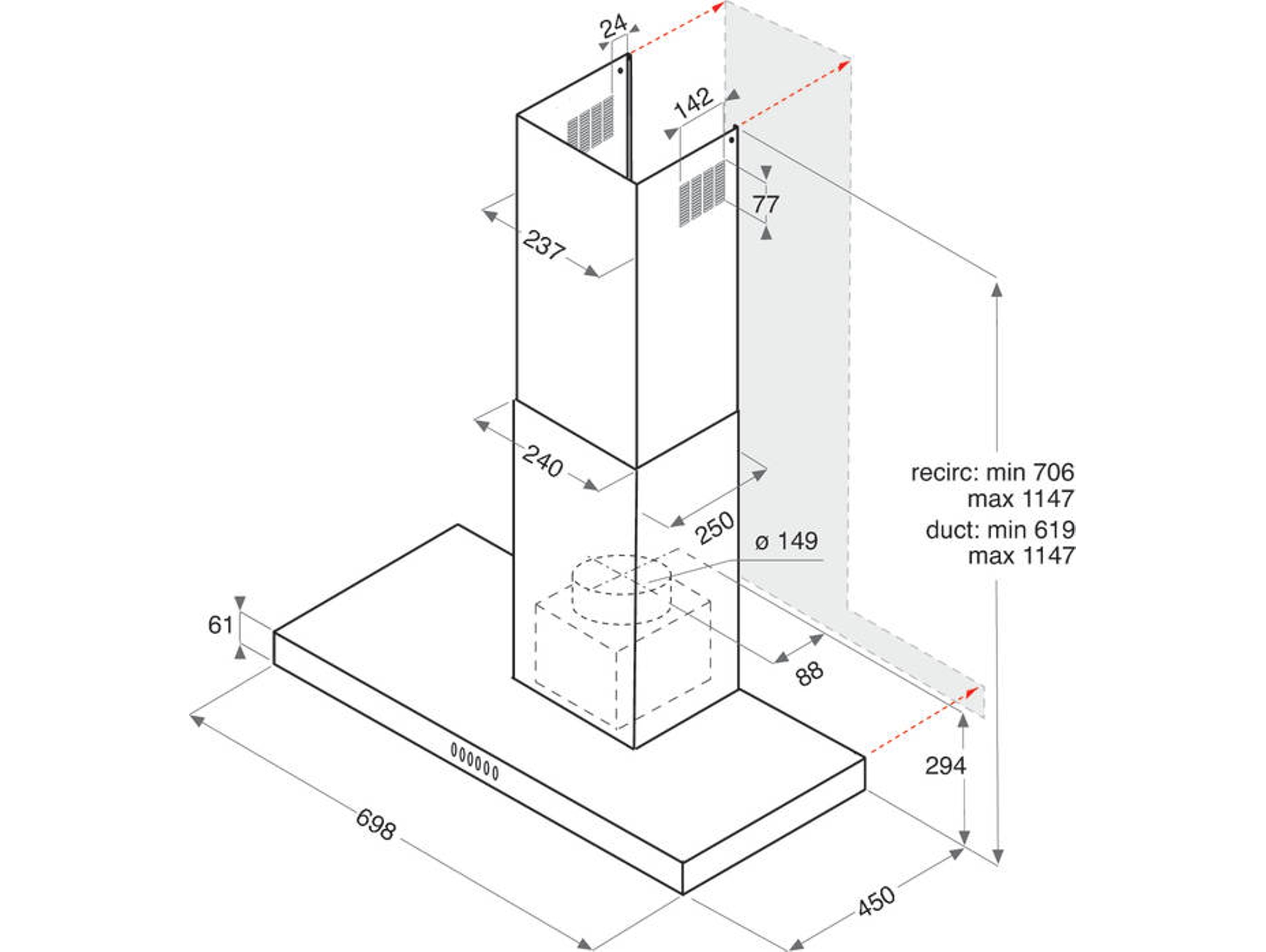 Campana HOTPOINT HHBS 7.7F LT X (432 m3/h - 70 cm - Inox)