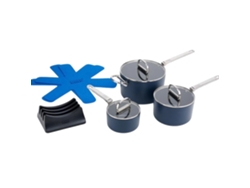 Juego de utensilios de cocina antiadherentes Space Joseph de 3 piezas con asas plegables, apto para inducción, color azul medianoche