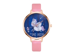 Reloj De Pulsera Para Mujer Con Esfera De Unicornio Y Correa De Cuero Rosa - Moda