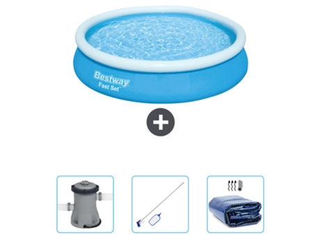 Piscina Hinchable Redonda Fast Set BESTWAY - 366 x 76 cm - Azul - Incluida Bomba - kit de limpieza - Vela solar