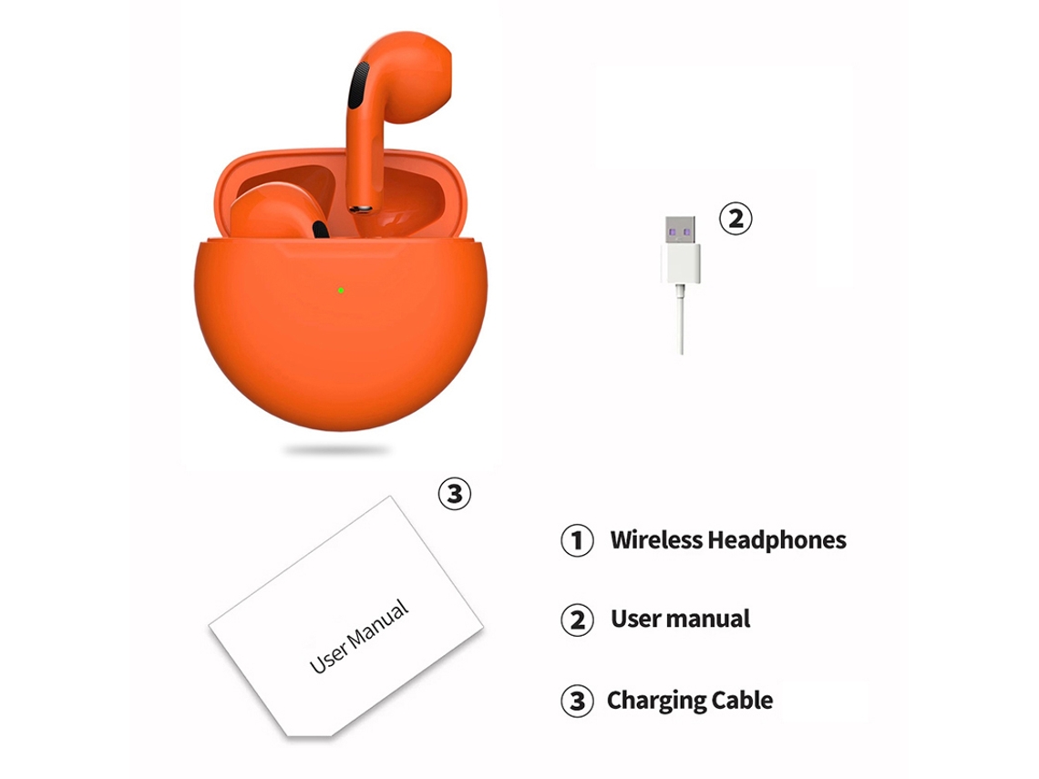 Auriculares Bluetooth (naranjas), Con Cancelación De Ruido Táctil, Estilo Semi-intraural.