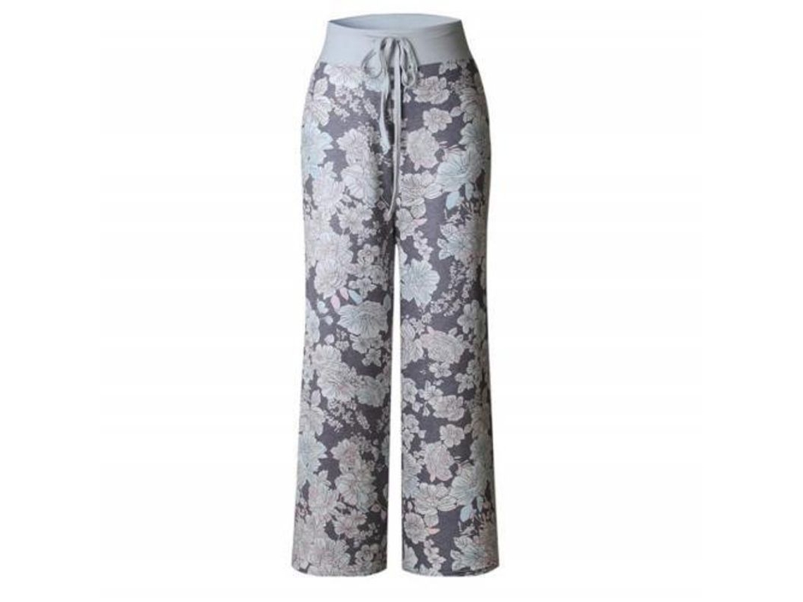 2026-pantalones De Descanso Amplios Con Estampado Floral Elástico Y Cordón Ajustable Para Mujer S Grey1