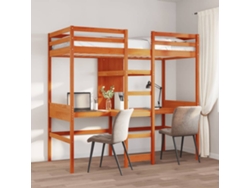 Cama Alta Sin Colchón Madera Maciza Pino Marrón Cera 80x200 Cm
