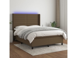 Cama Box Spring Colchón Luces Led Tela Marrón Oscuro 140x200cm