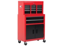 Armario de herramientas con caja de herramientas, con ruedas, 6 cajones, de metal, rojo.