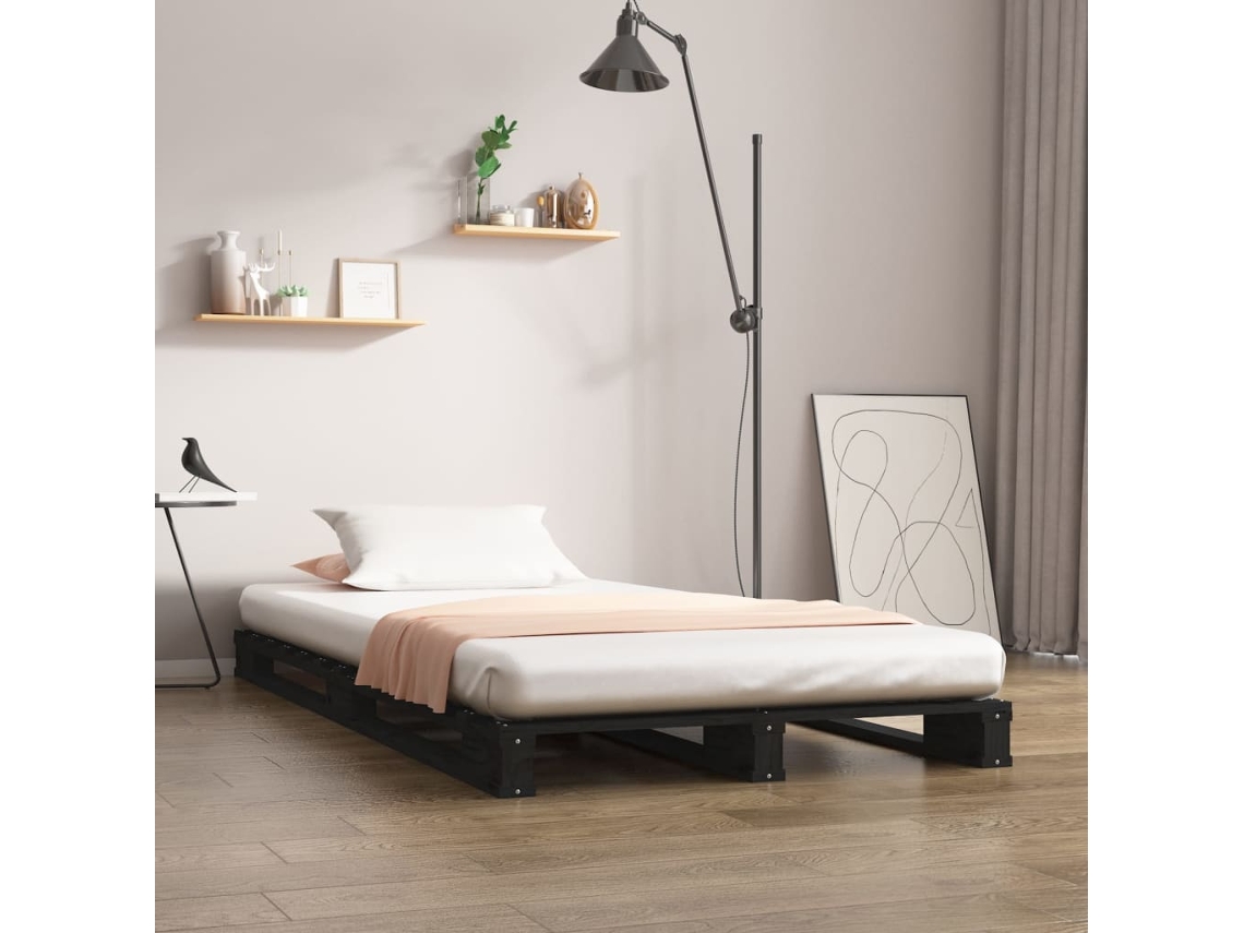 Cama De Palets Madera Maciza Pino Negra Pequeña 75x190 Cm