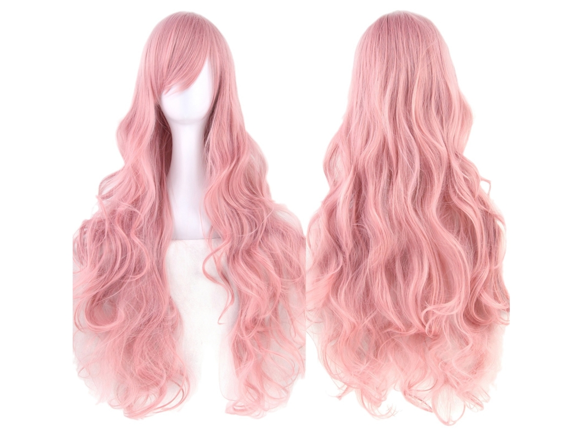 Peluca larga y rizada para cosplay de personajes de anime, 80cm (rosa) Gertiz