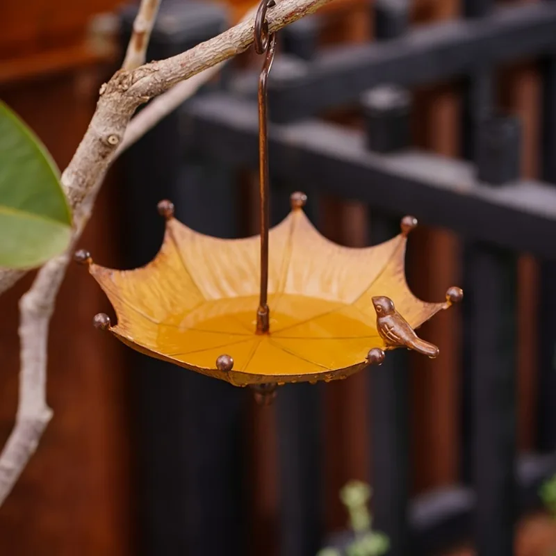 Comedero/bañera colgante para pájaros con forma de paraguas, ideal para jardines, patios y granjas. MDUG