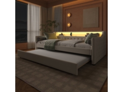 Cama Día 90x200cm, Convertible, Led, Usb, Base De Listones Incluida, Capacidad 150kg, Sin Colchón, Beige