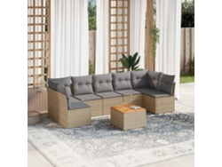 Conjunto de sofá de jardín de 8 piezas con cojines, mimbre beige mixto, DKD Home Decor