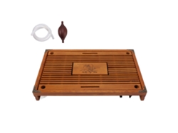 Bandeja de té china de madera Kongfu con drenaje y diseño de orquídea amarilla.