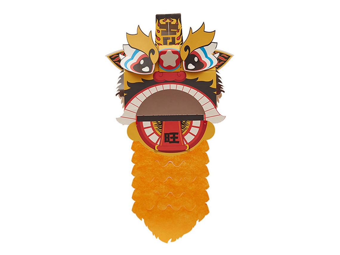 Ats-modelo De Arte Papel Diy Cabeza De León Bailarín Chino Lindo Para Niños Decoración Juguete Amarillo