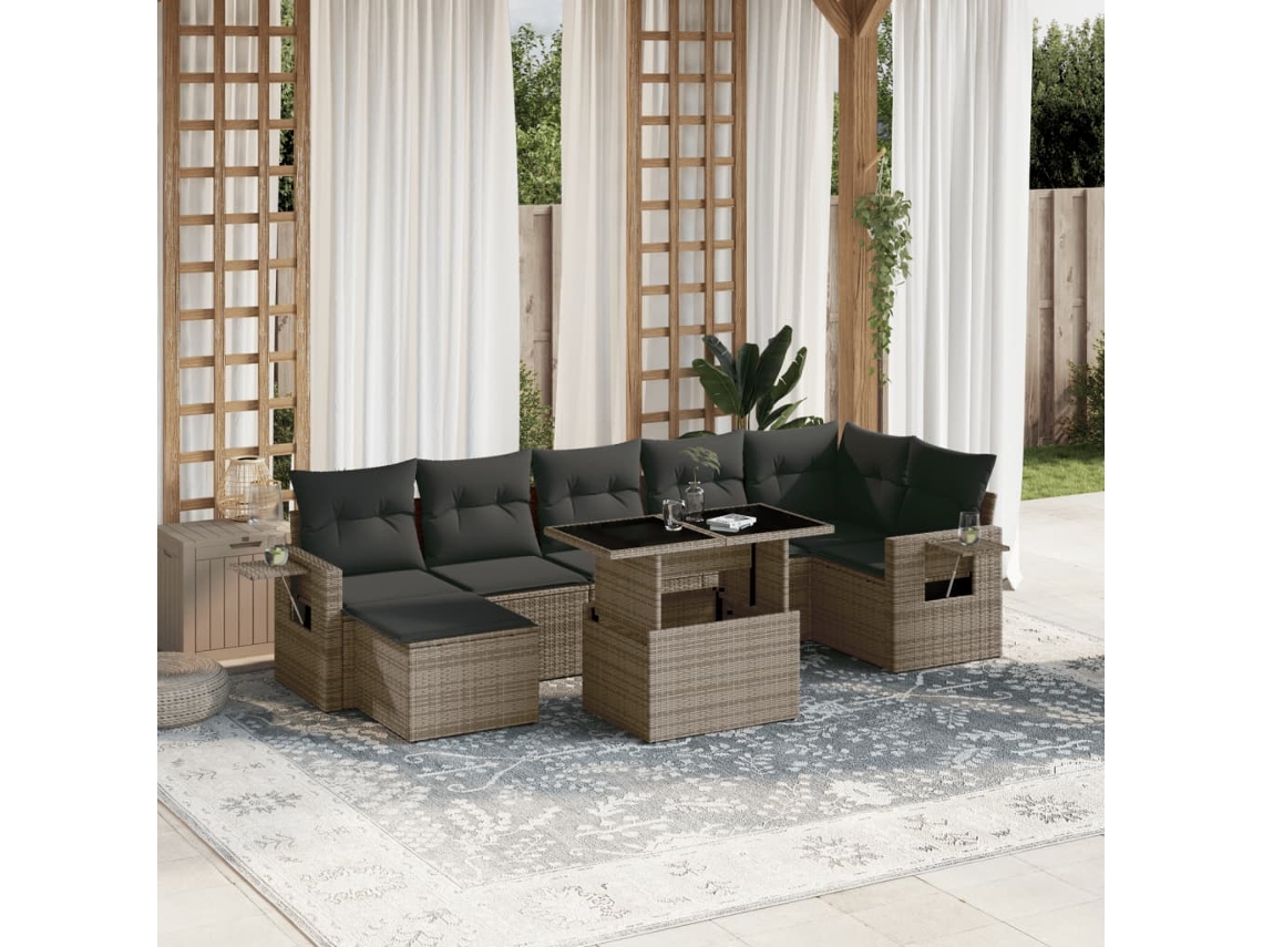 Conjunto de sofás de jardín de 8 piezas DKD Home Decor con cojines de mimbre gris