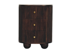 Cómoda curva de madera maciza acanalada, 3 cajones, marrón oscuro, ARTISAN FURNITURE EST 1995 TM