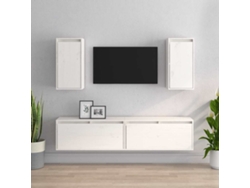 Mueble para TV de 4 piezas | Mueble para TV | Mueble para TV de madera maciza de pino, blanco