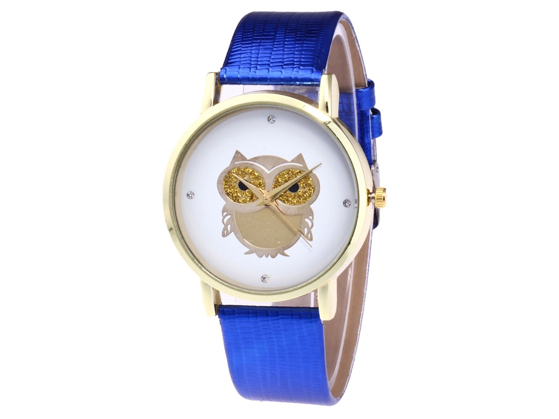 Reloj De Pulsera Analógico Para Mujer Con Correa De Pu Y Esfera Con Diseño De Búho (azul)