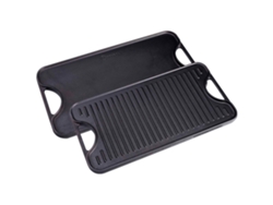 Plancha Cocina Hierro Fundido Esmaltado Parrilla Reversible 47x25cm, Fuego Barbacoa Sin Ptfe Victoria 31770 Negro