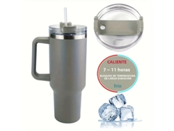 Taza térmica de viaje de 1,18 L con asa y tapa con pajita, doble pared de acero inoxidable (gris)