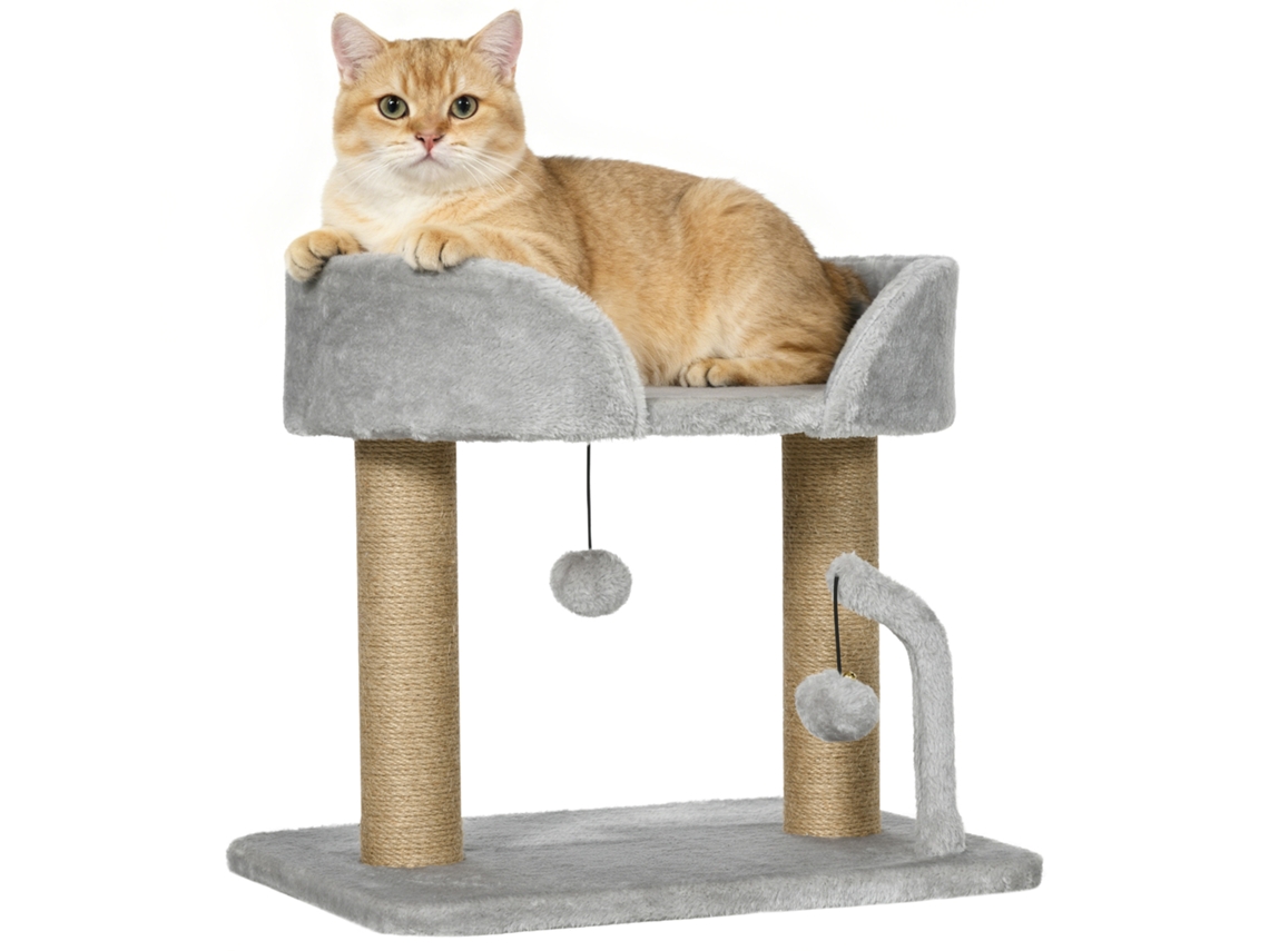 Arranhador Gatos Pequeno 42 Cm Ninho Bolas Sisal Cinza Claro
