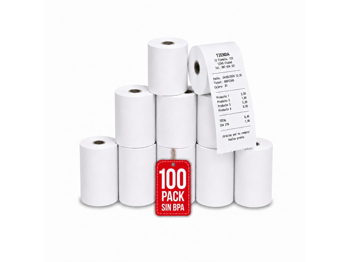 Com-fort House Papel Térmico 57x55 Mm 60 G/m² 23,5 M – Pack 100 Rollos – Impresión Rápida Y Nítida – Para Tpv, Tickets Y Recibos