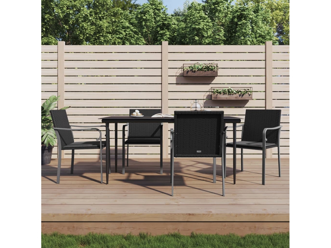 Sillas de jardín con cojines (4 unidades, 56 x 59 x 84 cm), mimbre sintético negro, Dkd Home Decor