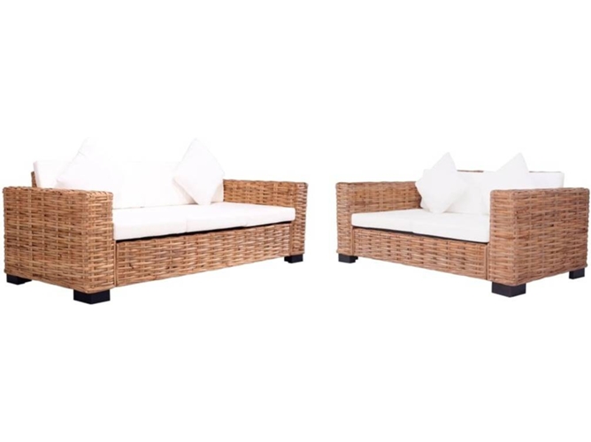 Conjunto 2 de sofás para jardín con cojines VIDAXL ratán natural