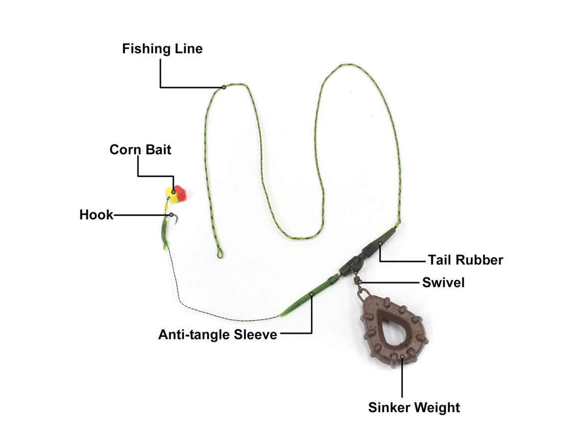 Kit De 3 Aparejos En Línea Para La Pesca De Carpas Con Plomo, Camisetas Antienredos Y Emerillones De Cambio Rápido.