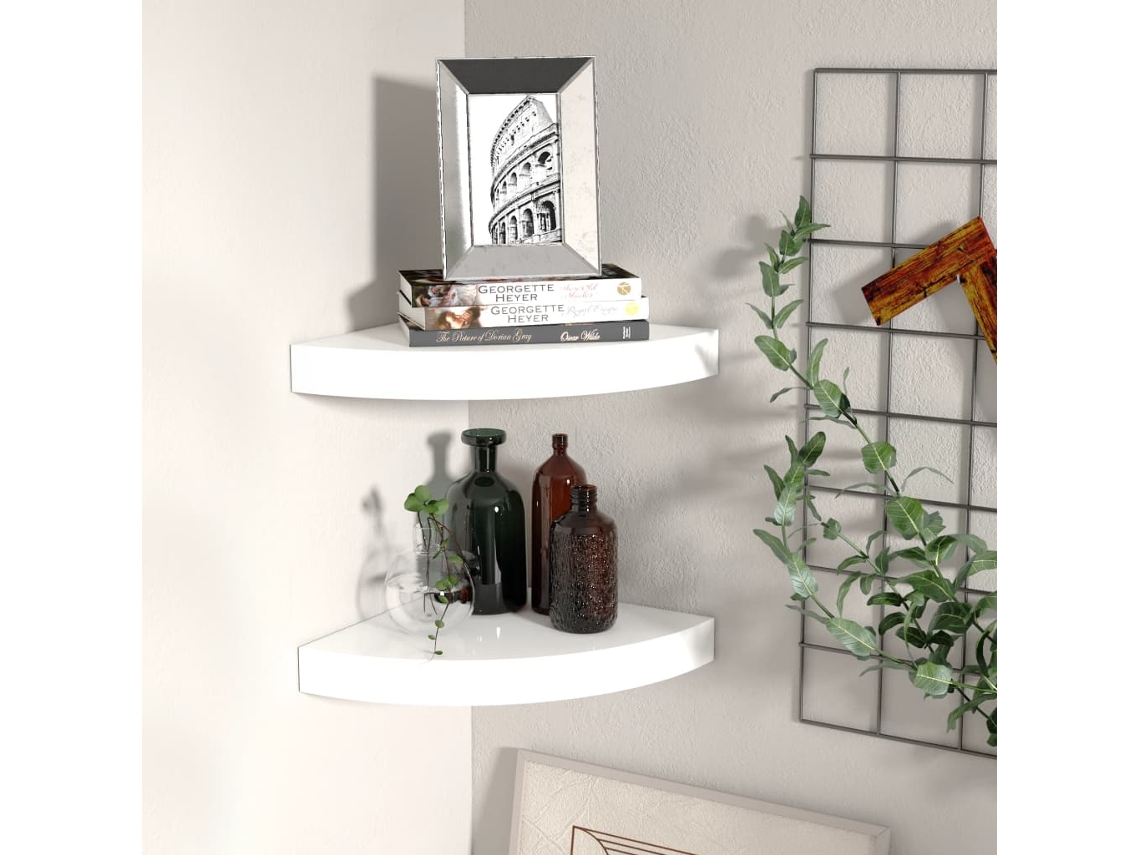 Estante flotante de pared 2 uds MDF blanco brillo 25x25x3,8 cm