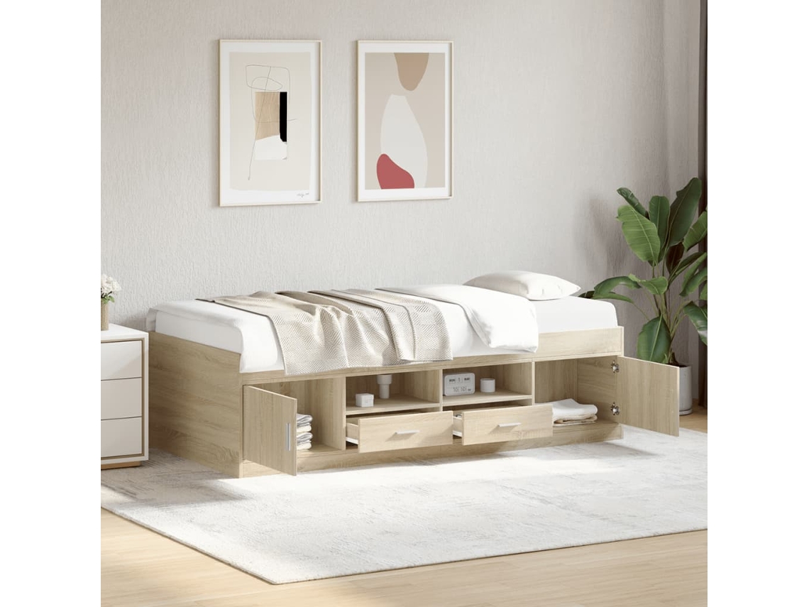Cama Individual | Sofá Cama Con Cajones Sin Colchón Roble Sonoma 75x190 Cm
