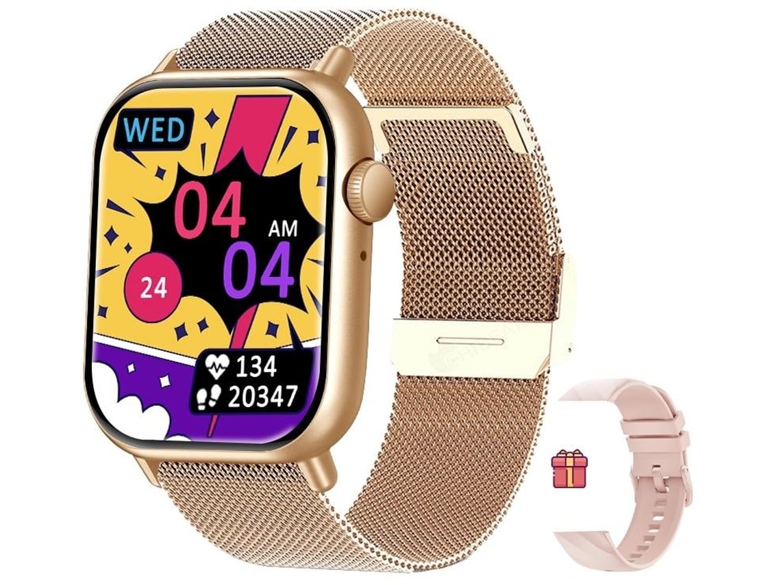 Reloj inteligente YH10 con pantalla de 1,91" y más de 150 opciones de esfera en oro rosa de Yunzii