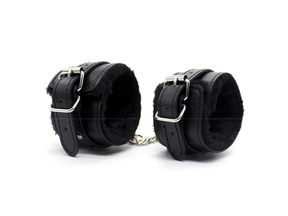 1 Par De Grilletes De Cuero Pu De Peluche Ajustables Para Parejas Juego De Rol Negro Suave