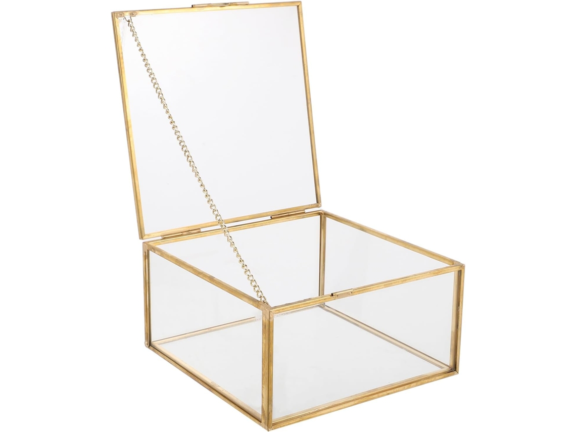 Caja de joyería de cristal transparente, 15x15x7,5 cm, con tapa.