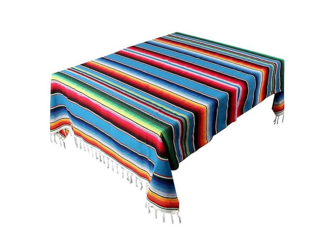 2026-12429-manta De Fieltro Mexicana Para Picnic Yoga Fiesta 130x170cm Tela De Mesa Azul Lago Lago Azul