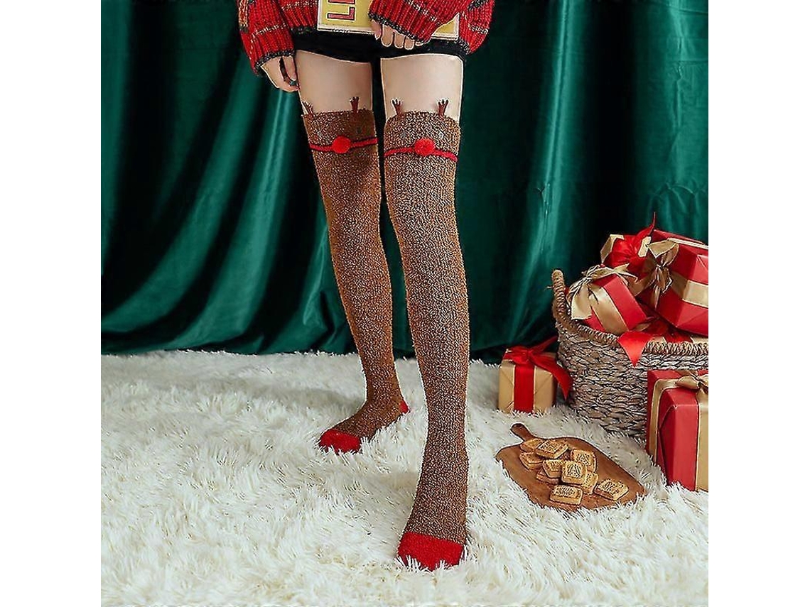 Calcetines suaves de lana coral hasta la rodilla, ideales para el invierno, para niñas y mujeres. Calcetines de rayas con estampados de animales, pelusas y dibujos animados.
