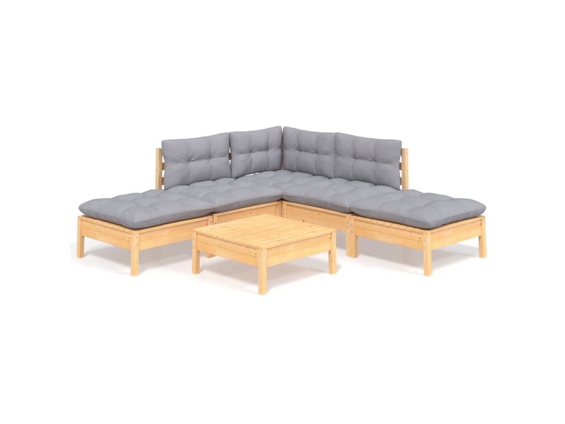 Maison Exclusive - Juego De Muebles De Jardín 6 Pzas Y Cojines Madera Pino Gris