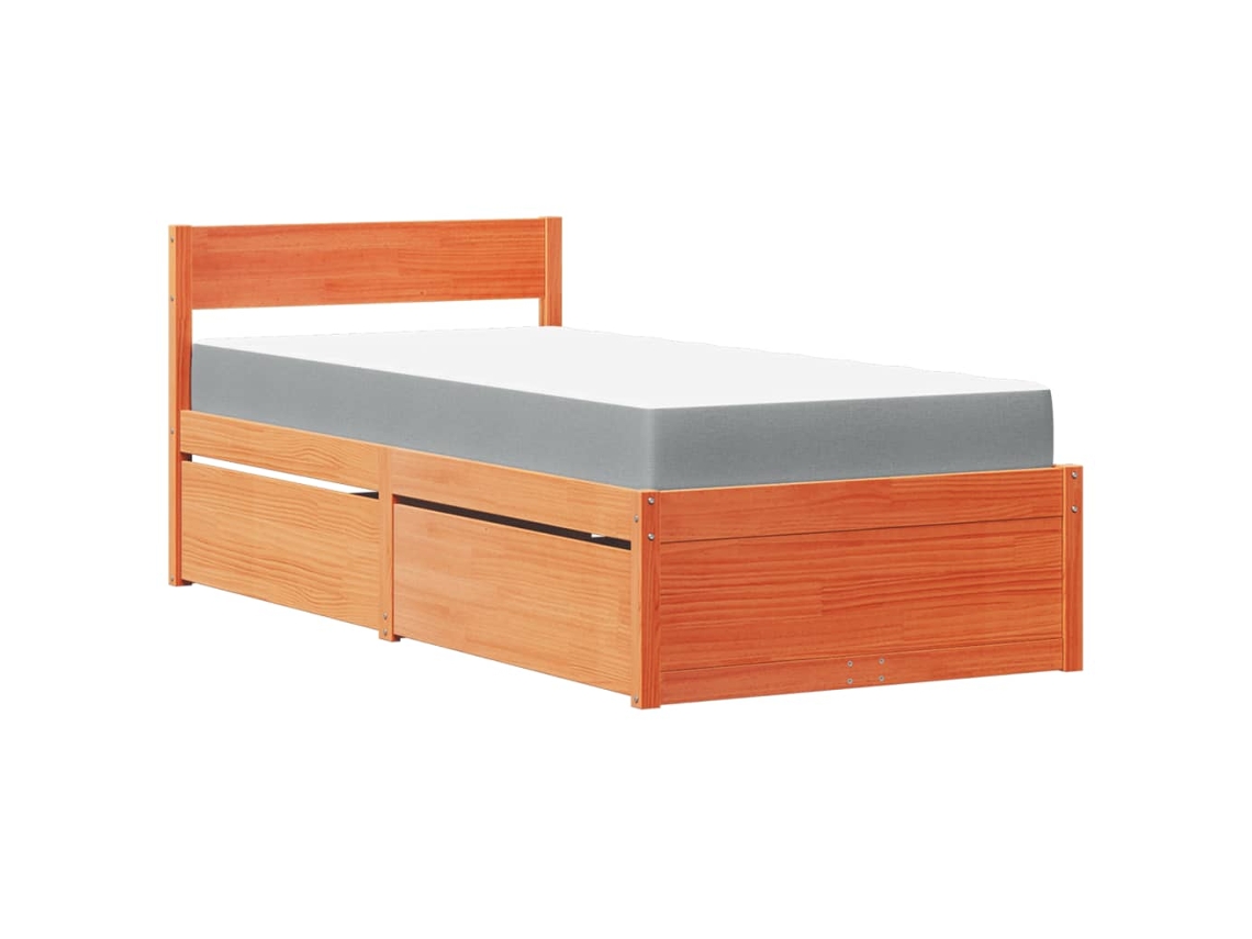 Maison Exclusive - Cama Con Cajones Y Colchón Madera Maciza Pino Marrón 90x200 Cm