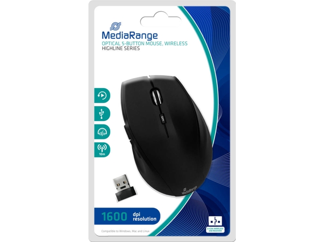 Ratón MEDIARANGE MROS208 (Inalámbrico - Óptico - 1600 dpi - Negro)