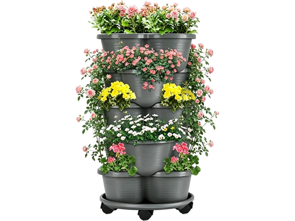 Jardineras Apilables Generico – Torre De Jardín Vertical De 5 Niveles, Mecanismo Con Base Móvil Y Ruedas, Diseño