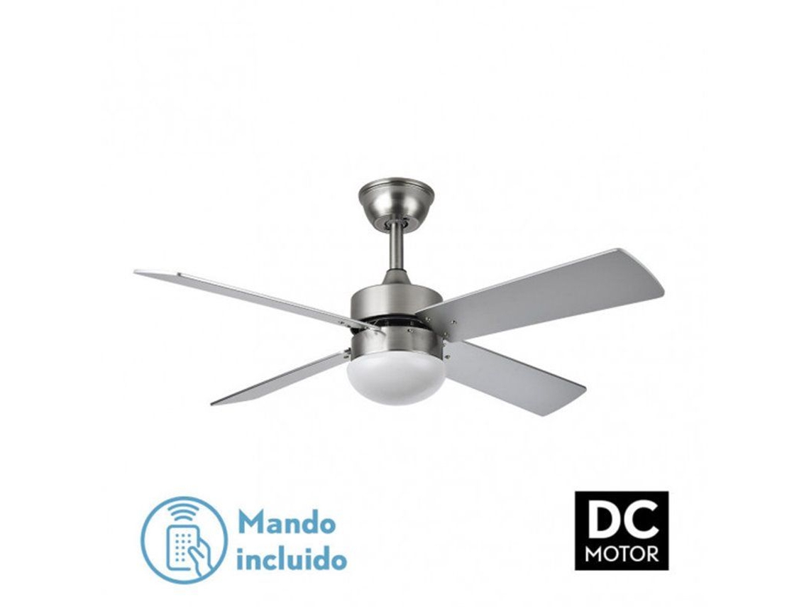 Ventilador Dc Sofia 2xE27 Niquel 4 Aspas Rev.Haya/plata 40x107d con mando Temporizador FABRILAMP