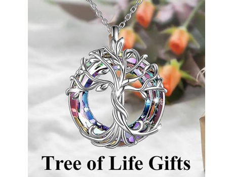 Collar del árbol de la vida con el colgante de cristal multicolor redondeo adorno de la familia celta regalo de Navidad