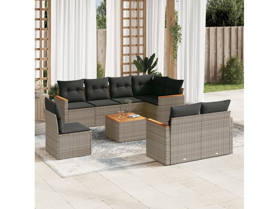 Conjunto de sofá de jardín de 9 piezas con cojines de mimbre gris de DKD Home Decor