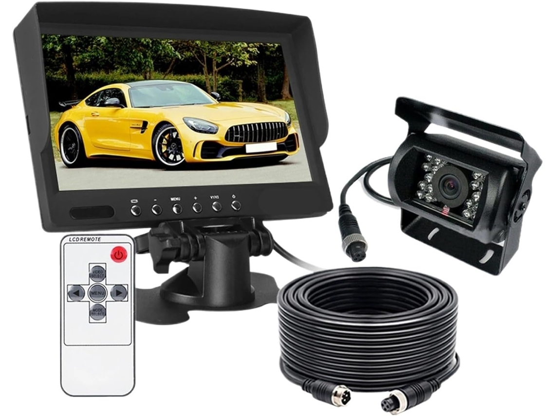 Monitor Para Coche De 7 Pulgadas, Cámara De Visión Trasera Resistente, 2 Canales, 4 Entradas De Vídeo.