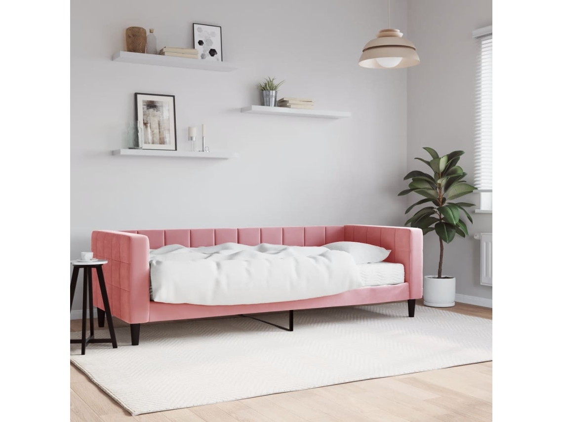 Sofá Cama Con Colchón Terciopelo Rosa 80x200 Cm