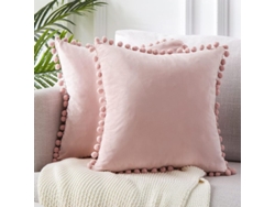 2026-funda De Almohada Decorativa 45x45 Cm Tela De Terciopelo Suave Con Pompones Para Sofá Dormitorio Coche Rosa 2 Unidades
