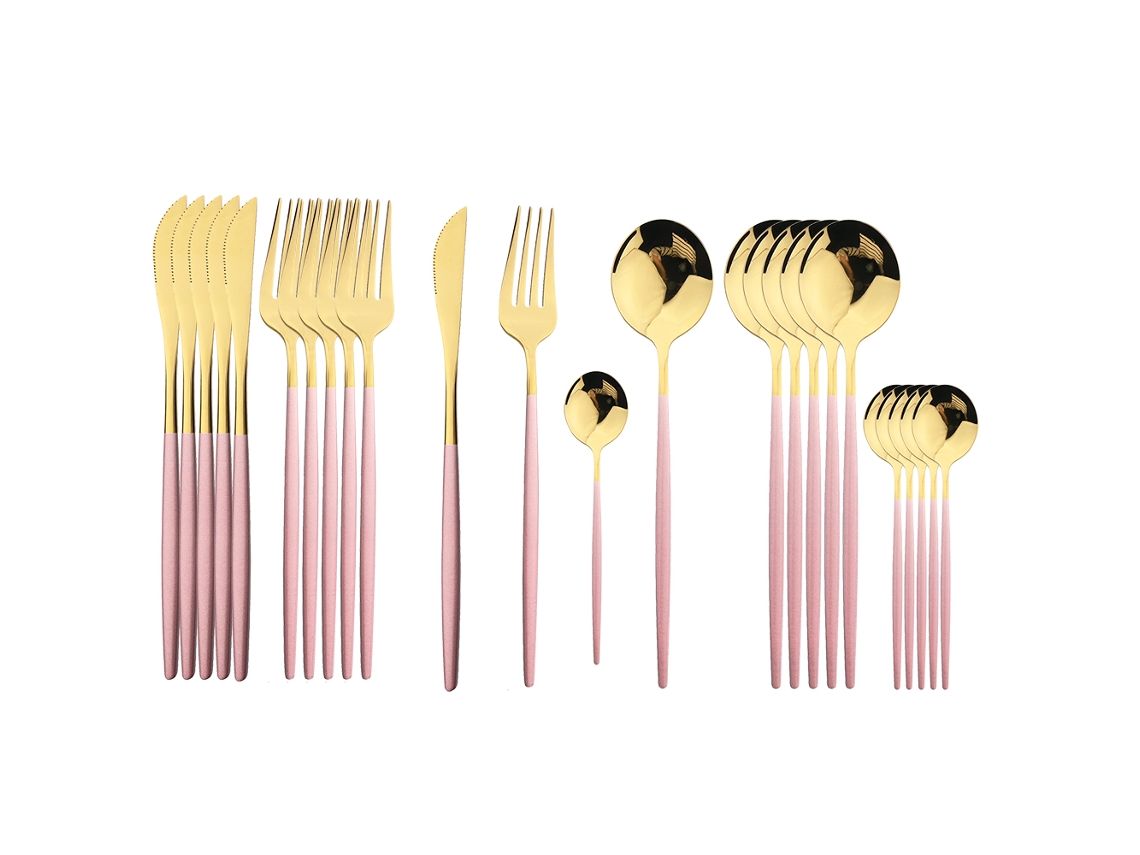 (oro Rosa) Juego De Cubiertos De Acero Inoxidable De 24 Piezas, Que Incluye Cuchillo, Cuchara Y Tenedor.