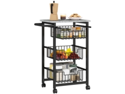 Carrito de frutas de cocina con 3 cestas y estructura de acero, 49,5 x 31 x 69 cm, gris claro.