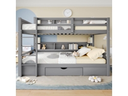 Litera 90x200 Cm - Con Cajones, Con Compartimentos De Almacenamiento, Sin Colchón - Gris